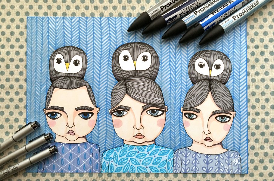 promarker-copic-sisters-owls-illustration-portrait